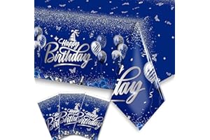 CMUSKO Happy Birthday Decorations-3pcs Navy Blue Birthday Tablecloth,Rectangle Plastic Disposable Birthday Table Covers Party Decoration for Men Women 90th 80th 70th 60th 50th 40th 30th Birthday