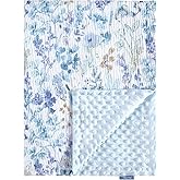 TILLYOU Baby Blankets for Girls Boys, Receiving Baby Blanket with Double Layer Soft Plush, Minky Muslin Cotton Front and Dotted Backing 30"x40", Blue Flower