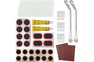 Bike Inner Tire Patch Repair Kit, with 24 PCS Vulcanizing Patches,Portable Storage Box, Metal Rasp and 2 Premium Stainless St