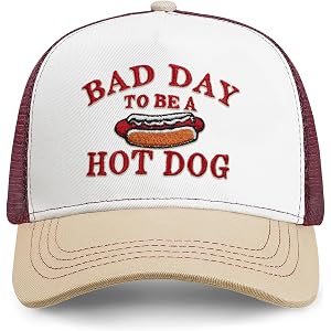 Snapback Trucker Hat | Embroidered Adjustable Breathable Mesh Baseball Cap for Men Women | Hot Dog Hat