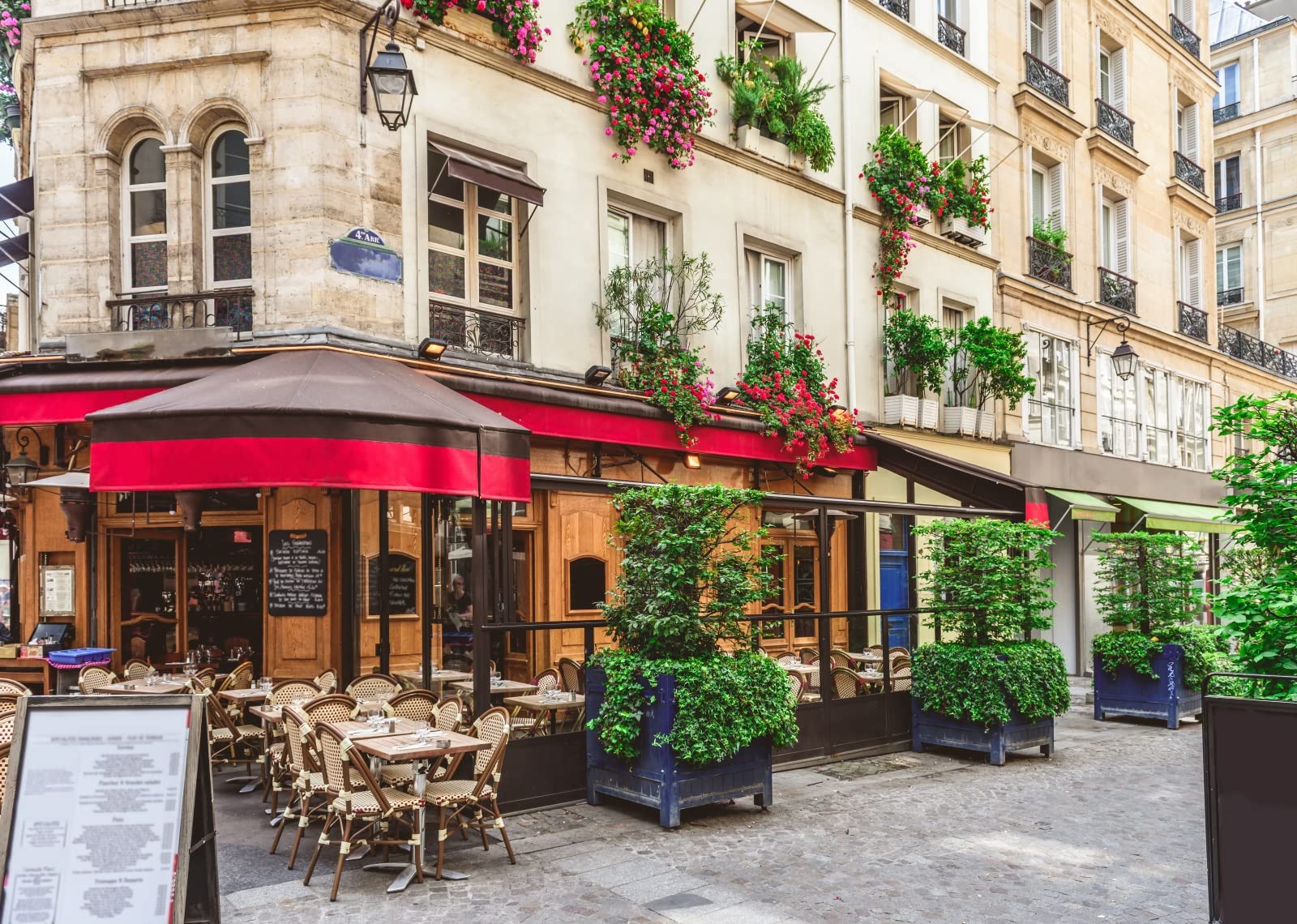 BELECO 2.1x1.5m Fabric Paris Street Cafe Backdrop for Photography Parisian Street with Tables of Brasserie Cafe Restaurant Background Paris Theme Party Decorations France Travel Photoshoot Studio