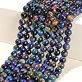 38Pcs 10mm AAA Natural Tiger Eye Beads Colorful Blue Gemstone Round Spacer Loose Beads for Jewelry Making 6/8/10mm 15″ (10mm)