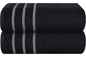 MyOwn Cotton 2 Pack Oversized Bath Towel Set 28x55 inches, Large Bath Towels, Ultra Absorbant Compact Quickdry & Lightweight Towel, Ideal for Gym Travel Camp Pool - Black, 71621