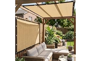 Sunblock Beige Privacy Screen Shade Cloth for Garden, 90% Sun Shade Net with Grommets for Fence Pergola Patio, Breathable HDP