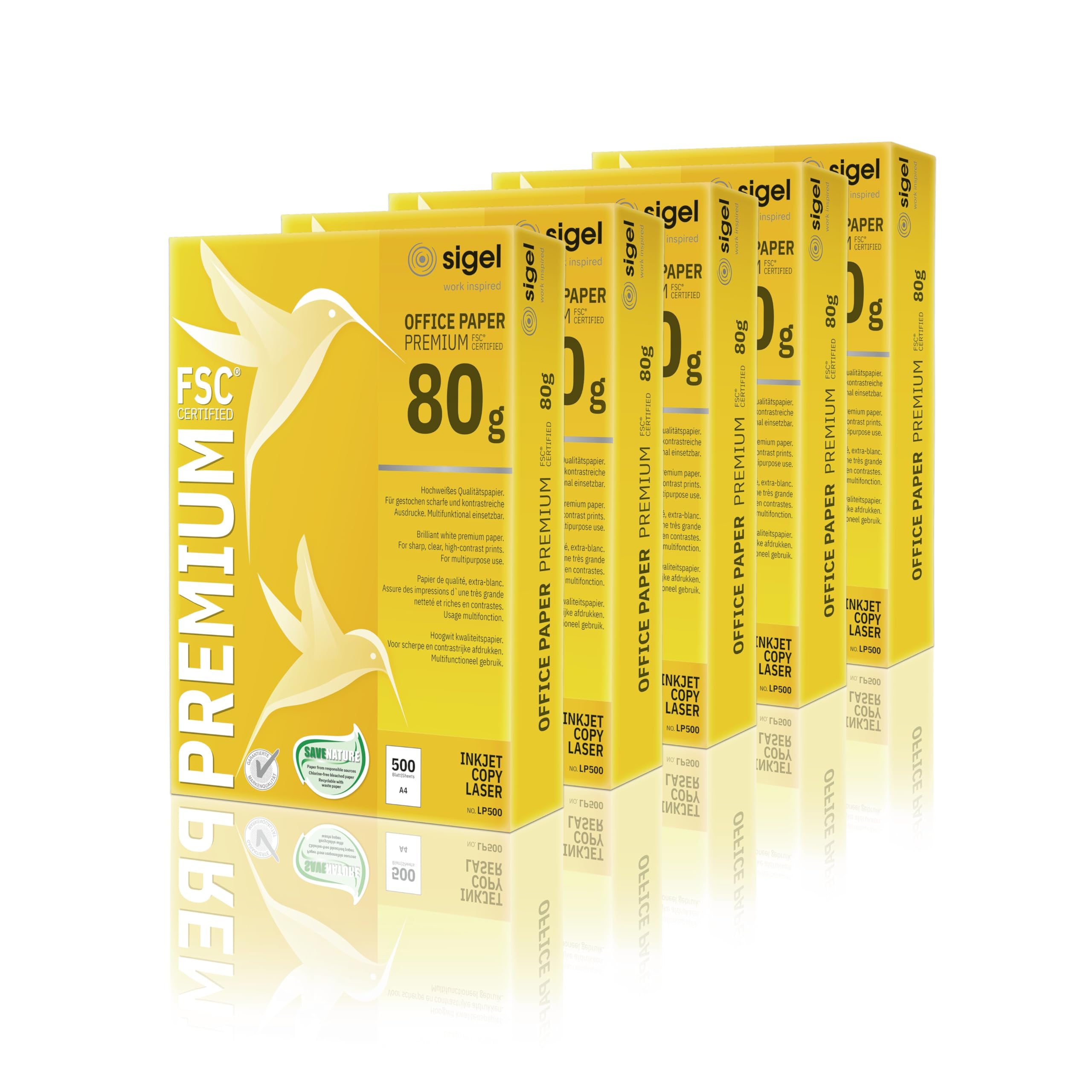 Sigel LP500 Office Paper Premium A4 80 g 5 x 500 can be Printed on both Sides Blank White