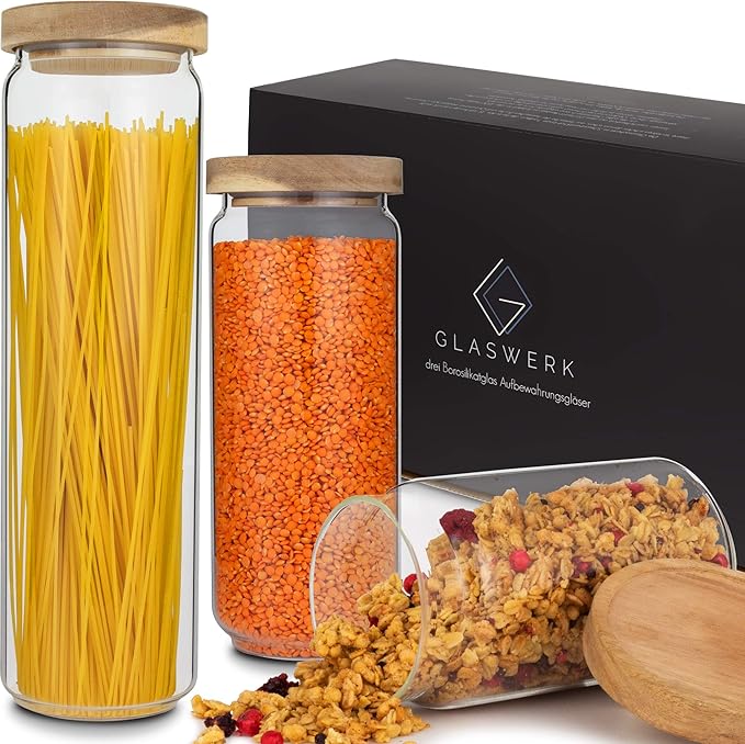 GLASWERK Design Vorratsdosen (1,5L / 1,1L / 0,75L) - Vorratsgläser aus