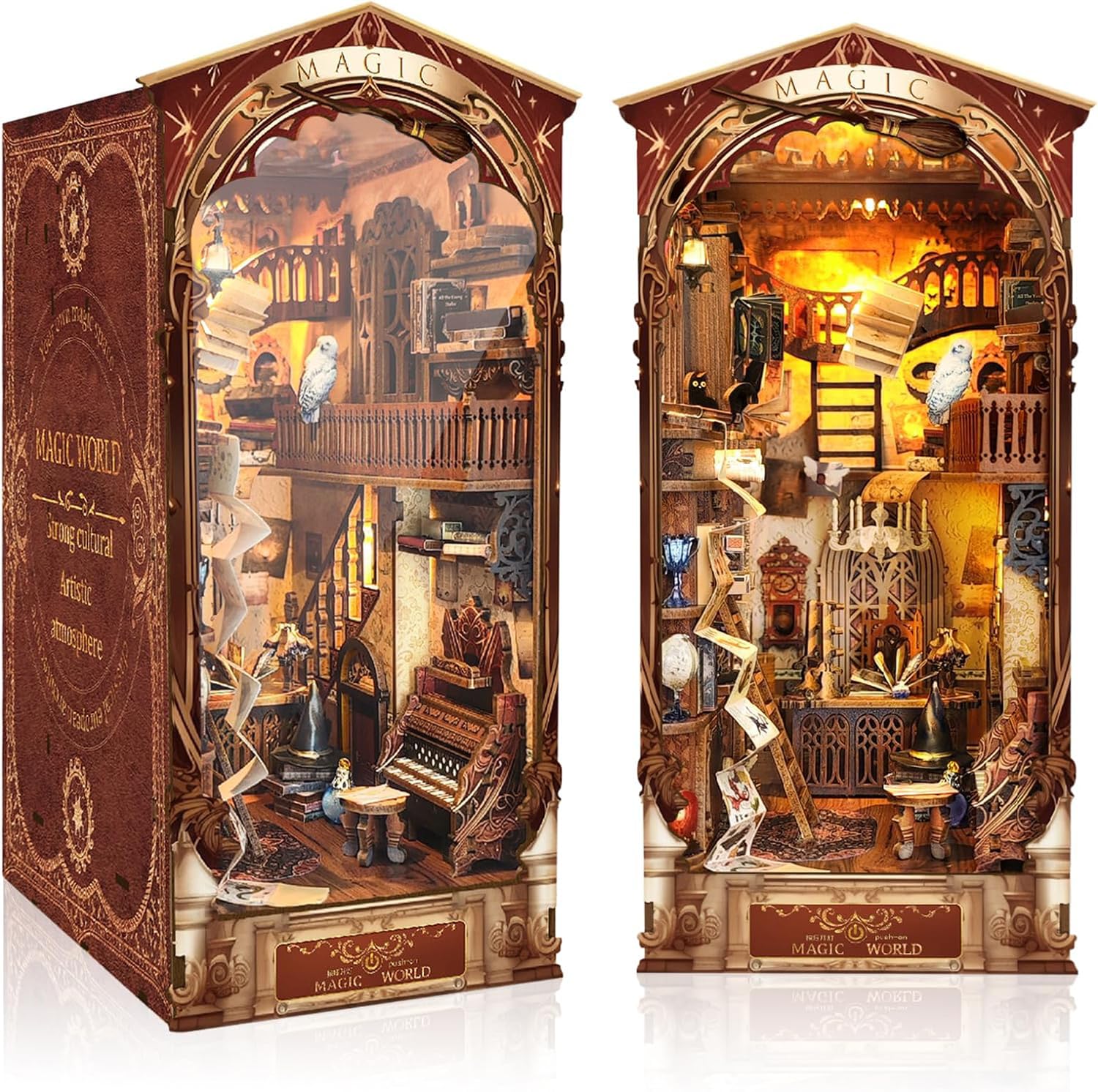 RONSTONE DIY Magic World Book Nook Kit - Mini Dollhouse Booknook Bookshelf Insert Decor - 3D Wooden Puzzles with LED Light and Dust Cover - Creative Gift Home Decoration for Adults 14+ — image 1