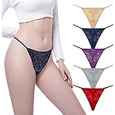 GAREDOB Womens G String Thongs Comfortable Lace Sexy Low Waist Thong Panties 5 Pack-Size XS-3XL
