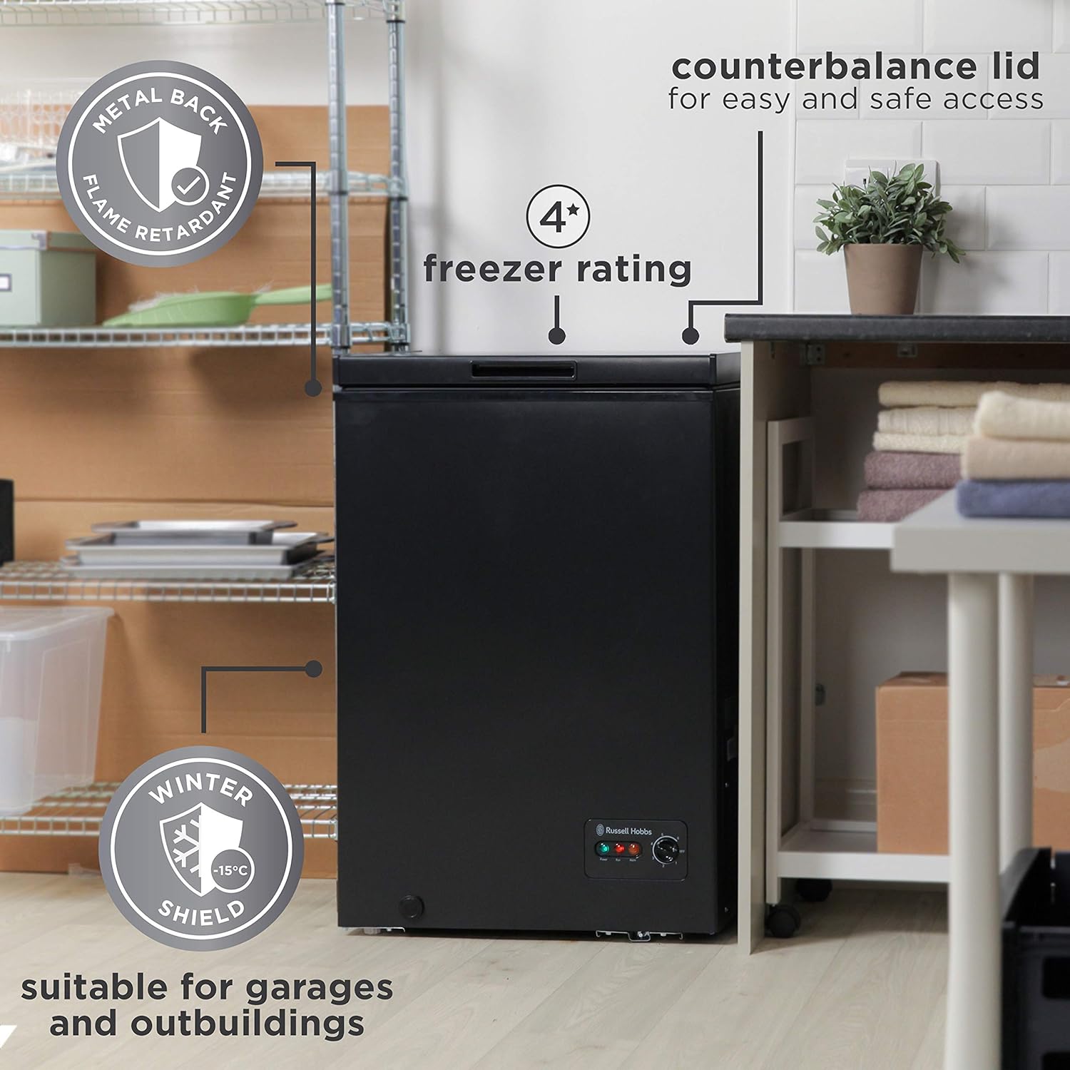 Russell Hobbs RHCF99B 99L A+ Energy Rating Chest Freezer Black Free 5