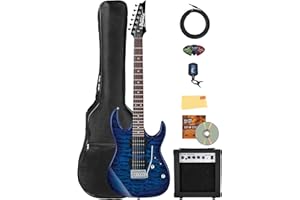 Ibanez GRX70QA RG Gio Electric Guitar - Transparent Blue Burst Bundle with Amplifier, Gig Bag, Tuner, Instrument Cable, Picks, Austin Bazaar Instructional DVD, and Polishing Cloth