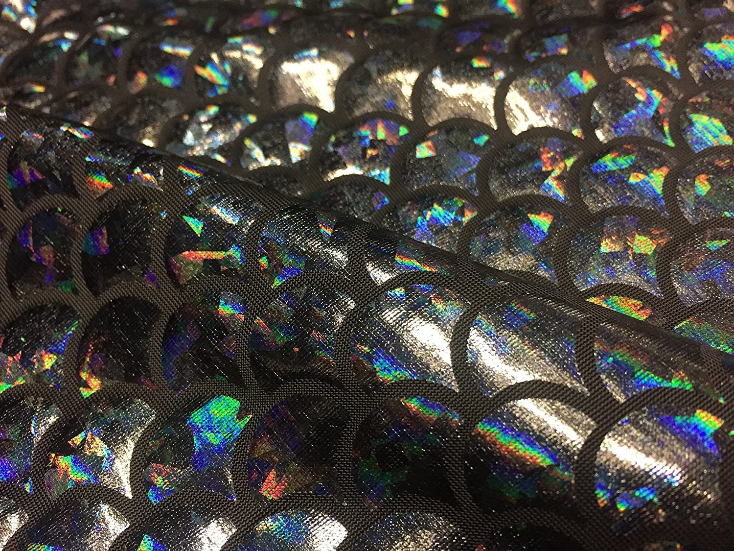 LushFabric Mermaid Scale Print Fabric Fish Tale Scales Foil - 2 Way Stretch Material Lycra Spandex - Bikini, Costume, Dress, Decor - 145CM Wide (2 METRES, Black)