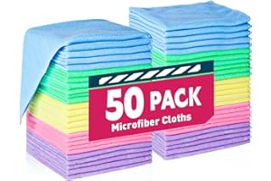 TEAWOO Microfiber Cleaning Cloths-50 Pack, Microfiber Towels Bulk, Towels for Cars & Home, Cleaning Rags 5 Colors Assorted (12x12 inches)