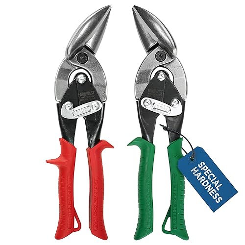 MIDWEST Special Hardness Aviation Snip - Left and Right Cut Offset Stainless Steel Cutting Shears with Forged Blade & KUSH'N-POWER Comfort Grips - MWT-SS6510C