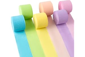 Suaxova Crepe Paper Streamers 6 Rolls 492ft,Pack of Pastel Streamers Party Decorations,Crepe Paper Roll for Birthday,Wedding,