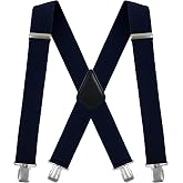Moulen Men's X-Back 2 IN Wide Heavy Duty Clips Adjustable Suspenders | Reinforced Heavy Duty Clips, Wear Resistant, Full Size Adjustment, Multi Color, Work Wedding &amp; Daily Outfits, Size Large