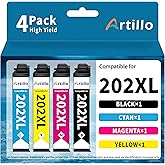 Artillo Remanufactured Ink Cartridges Replacement for Epson 202 Ink Cartridges 202XL T202 T202XL for Expression Home XP-5100 XP5100 Workforce WF-2860 WF2860 Printer (BCMY, 4 Pack)