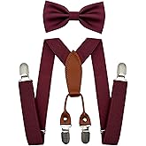 BEWDIO Adjustable Baby Boy Suspenders and Pre-tied Bow Tie, Kids Bowtie and Suspenders with 4 Strong Metal Clips