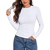 Mosocow Long Sleeve Cotton Shirts for Women Slim Fit Crewneck Jersey T Shirt Casual Going Out Tops Basic Tee