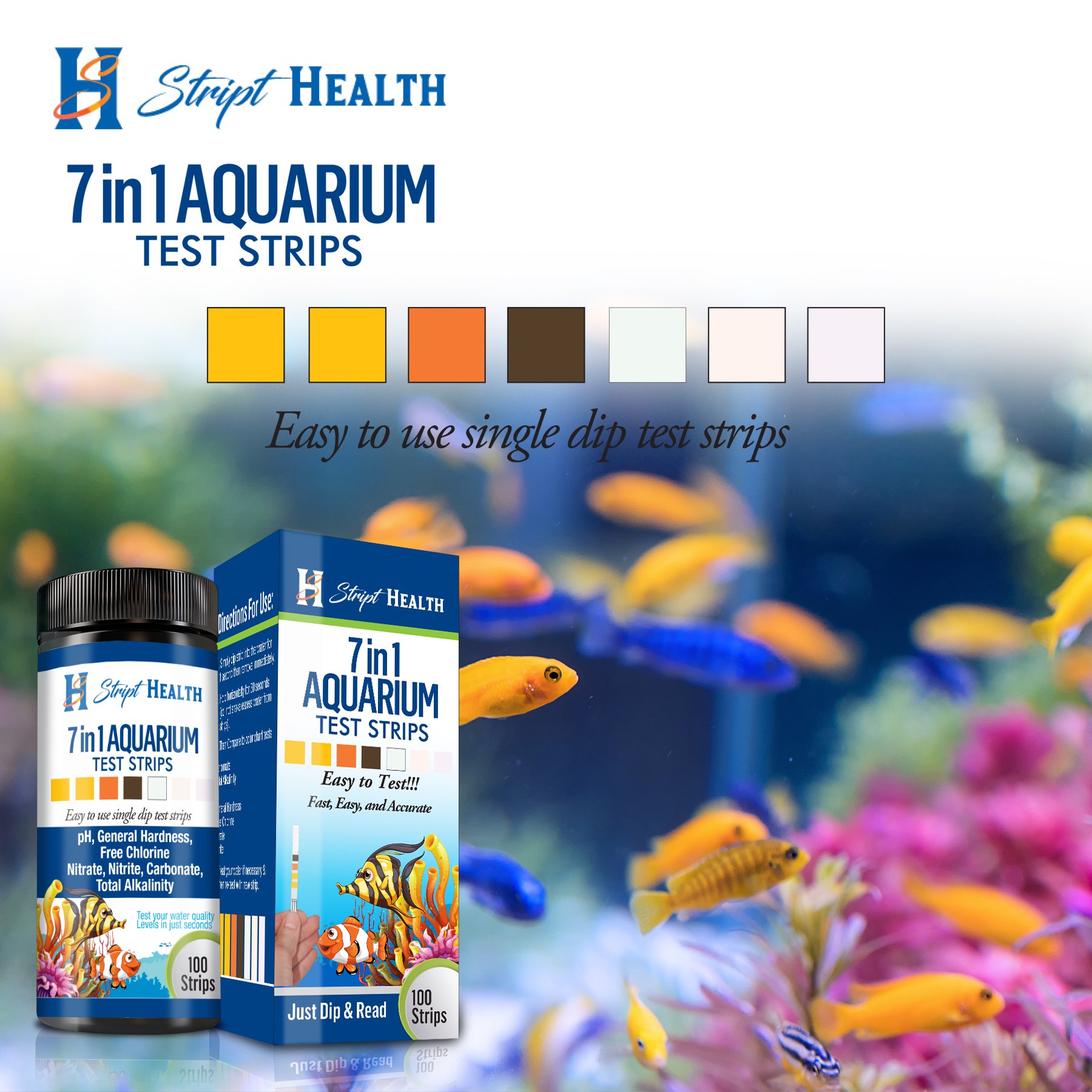Stript Health 7Way Aquarium Test Strips 100 Count Easily Test Your