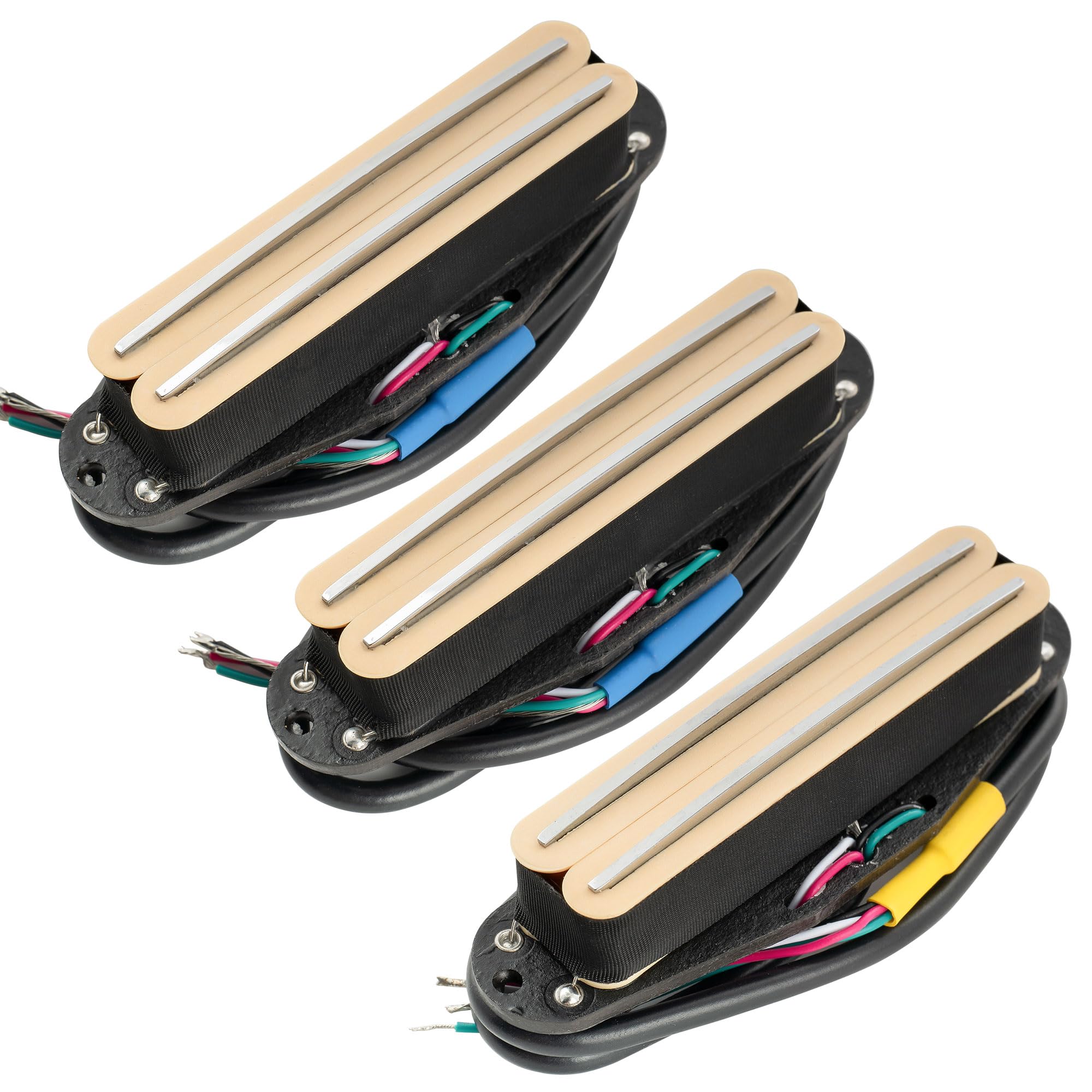 Musiclily Pro ST-DPHA Alnico 5 Dual Single Coil Sized Humbucker Super Distortion Neck Middle Bridge Pickups Set for Strat Style Electric Guitar, Cream Body Chrome Rail