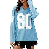 Jersey Shirts for Women Number Graphic V Neck Pullover Y2k Oversized Sports Shirt Autumn Casual Long Sleeve Tee Tops