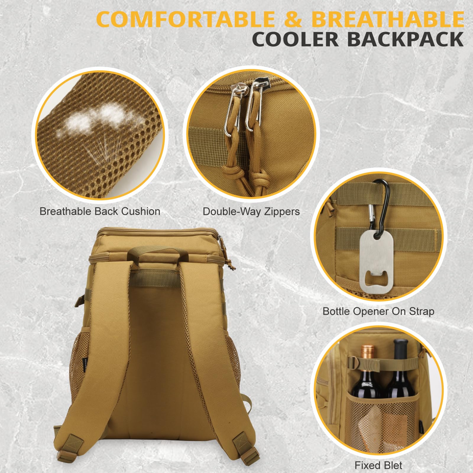 Taktischer Kühlrucksack – 25L Isolierter Rucksack, Auslaufsicher & Robust – Großer Lunch-Rucksack, Wasserdichter Eisrucksack für Männer, Frauen, Arbeit, Tagesausflüge, Camping, Strand & Wandern 6