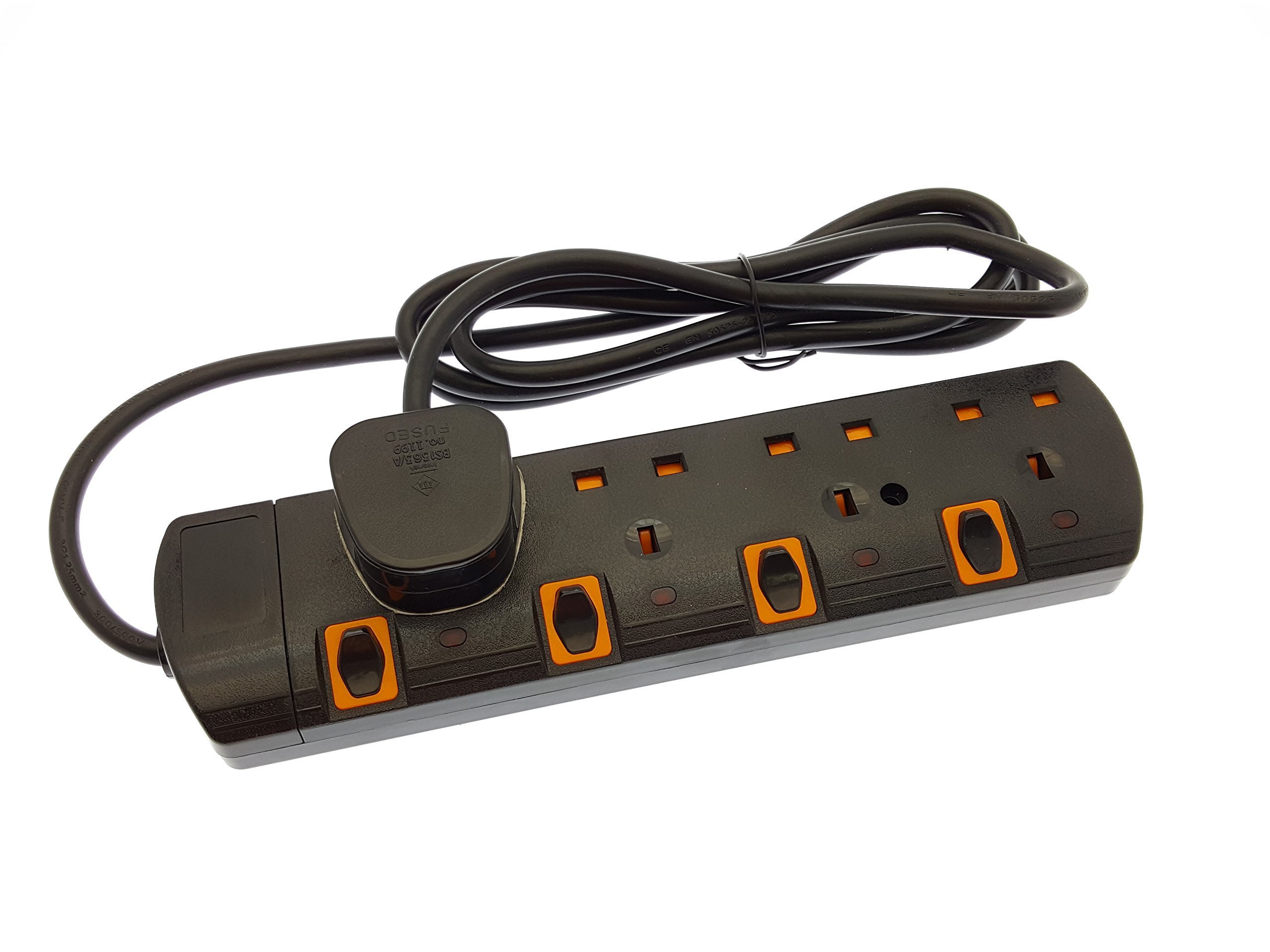Shine SS54B 5m 4 Way Gang Switched Surge Protected Extension Lead with Led Indicators, Black