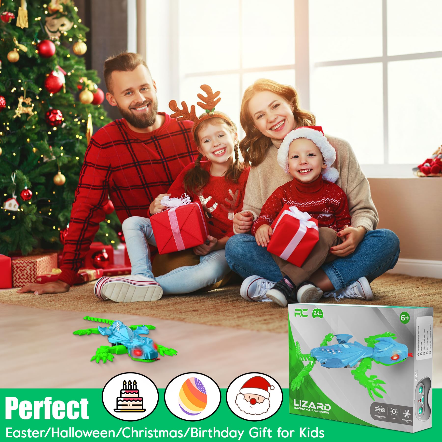 TWFRIC Wall Climbing Gecko Lizard, Robot Geckos Lizards Rechargeable Remote Control Car Toy RC Cars Toys for Kids RC Crawler for Boys & Girls Ages 6 & Up Halloween Christmas Birthday Gifts (Blue)