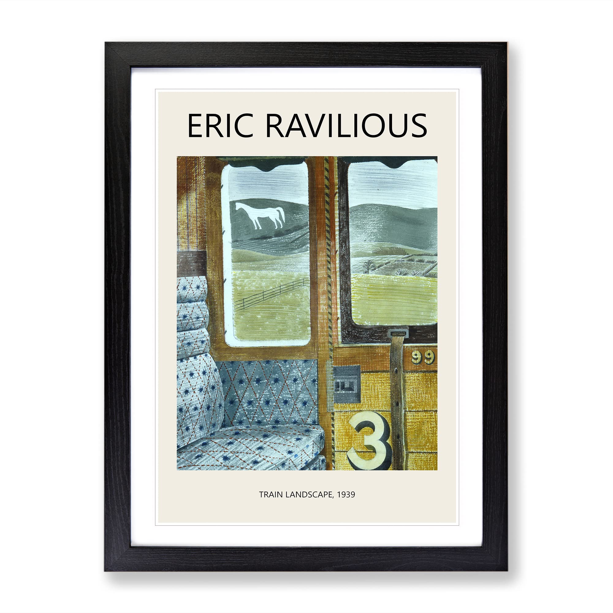 Train Landscape By Eric Ravilious Exhibition Museum Painting Framed Wall Art Print, Ready to Hang Picture for Living Room Bedroom Home Office Décor, Black A4 (34 x 25 cm)