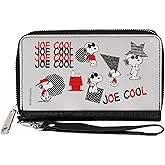 Buckle-Down Peanuts Wallet, Zip Around, Peanuts Joe Cool Snoopy Poses and Text Gray Black Red White, Vegan Leather
