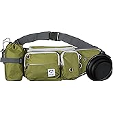 Dog Treat Pouch with Poop Bag Holder, Water-Resistant Fanny Pack with Collapsible Bowl & Bottle Holder – Olive Green Waist Bag for Training, Hiking, Walking – Fits All Phones, Large Size