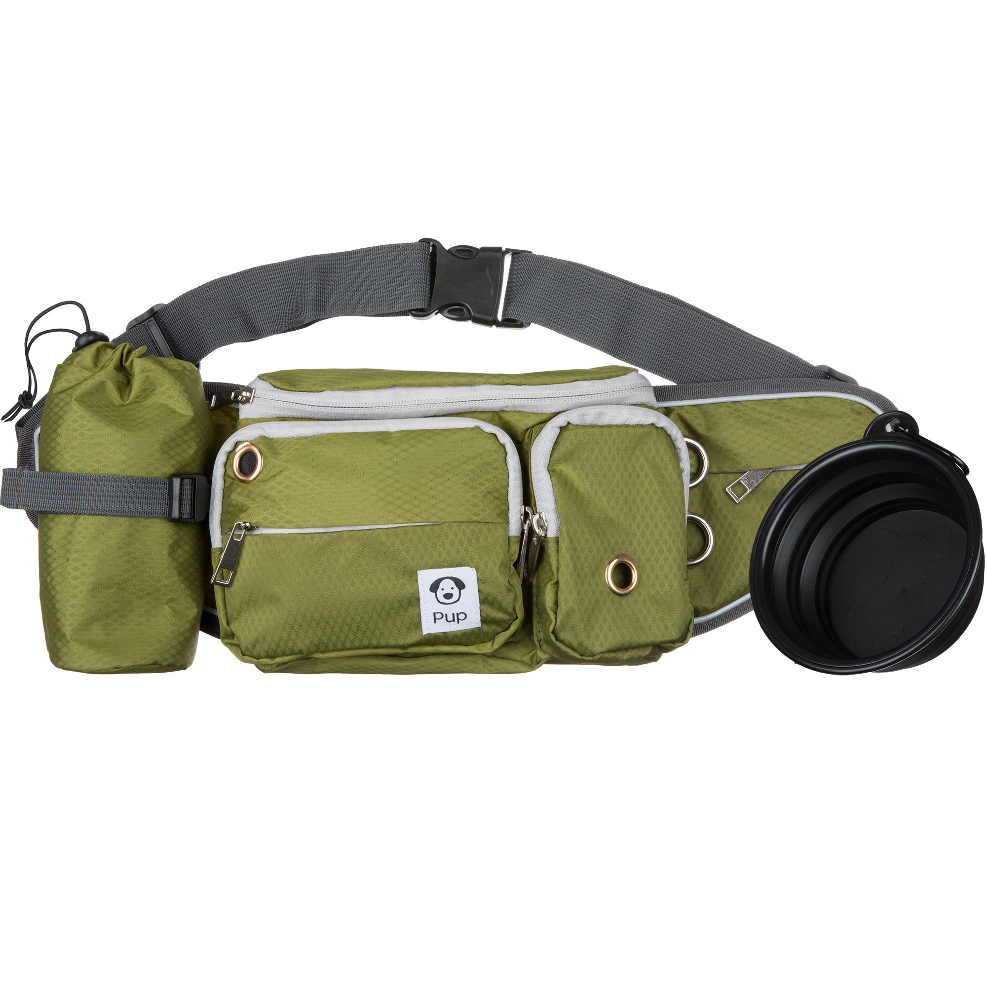 Photo 1 of Dog Treat Pouch with Poop Bag Holder, Water-Resistant Fanny Pack with Collapsible Bowl & Bottle Holder – Olive Green Waist Bag for Training, Hiking, Walking – Fits All Phones, Large Size
