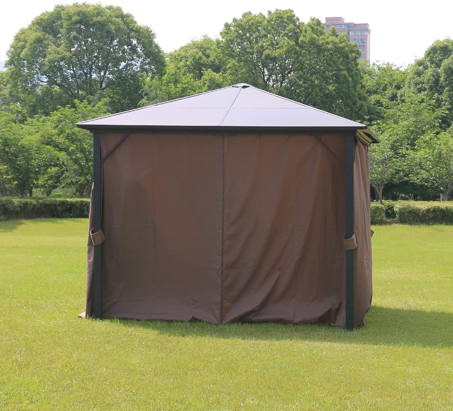 Outdoor Curtains - Sunshine Outdoor 10'x13' Privacy Gazebo Curtains, Replacement Universal Curtain Sidewalls 4-Panels Set, for Patio, Garden, Yard (Only Curtains),Brown