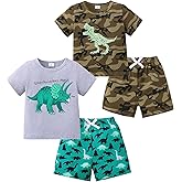 Jecson Toddler Boy Clothes Summer Outfits Cotton Short Sleeve T-shirts and Shorts Set 4 Pieces 12Months-5 Years