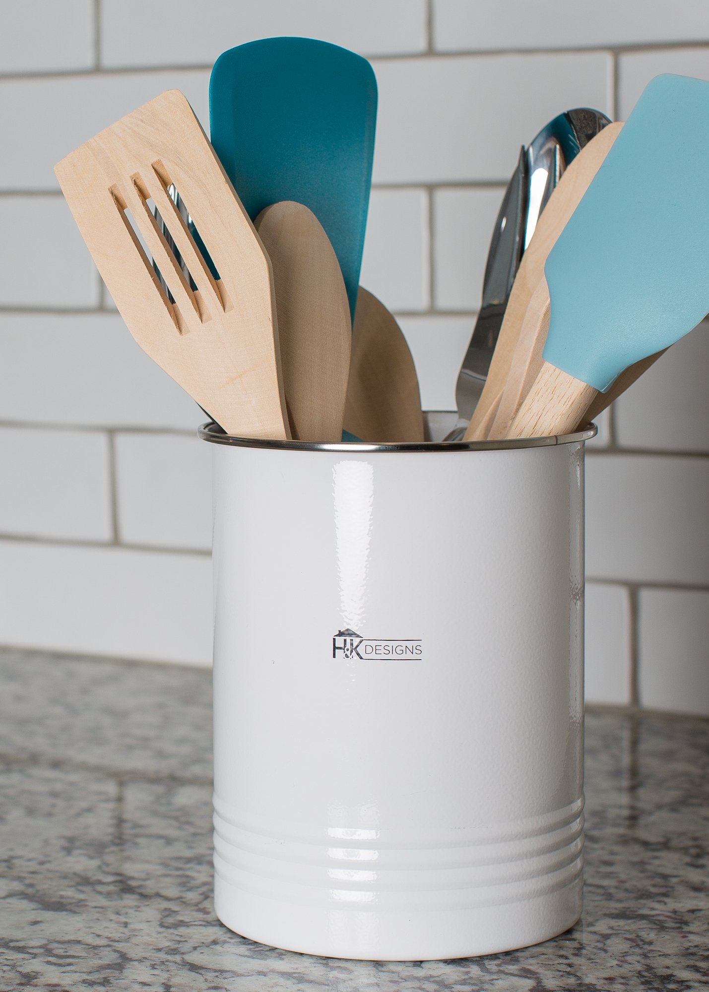 Kitchen Utensil Holder Farmhouse Decor for Home White Crock