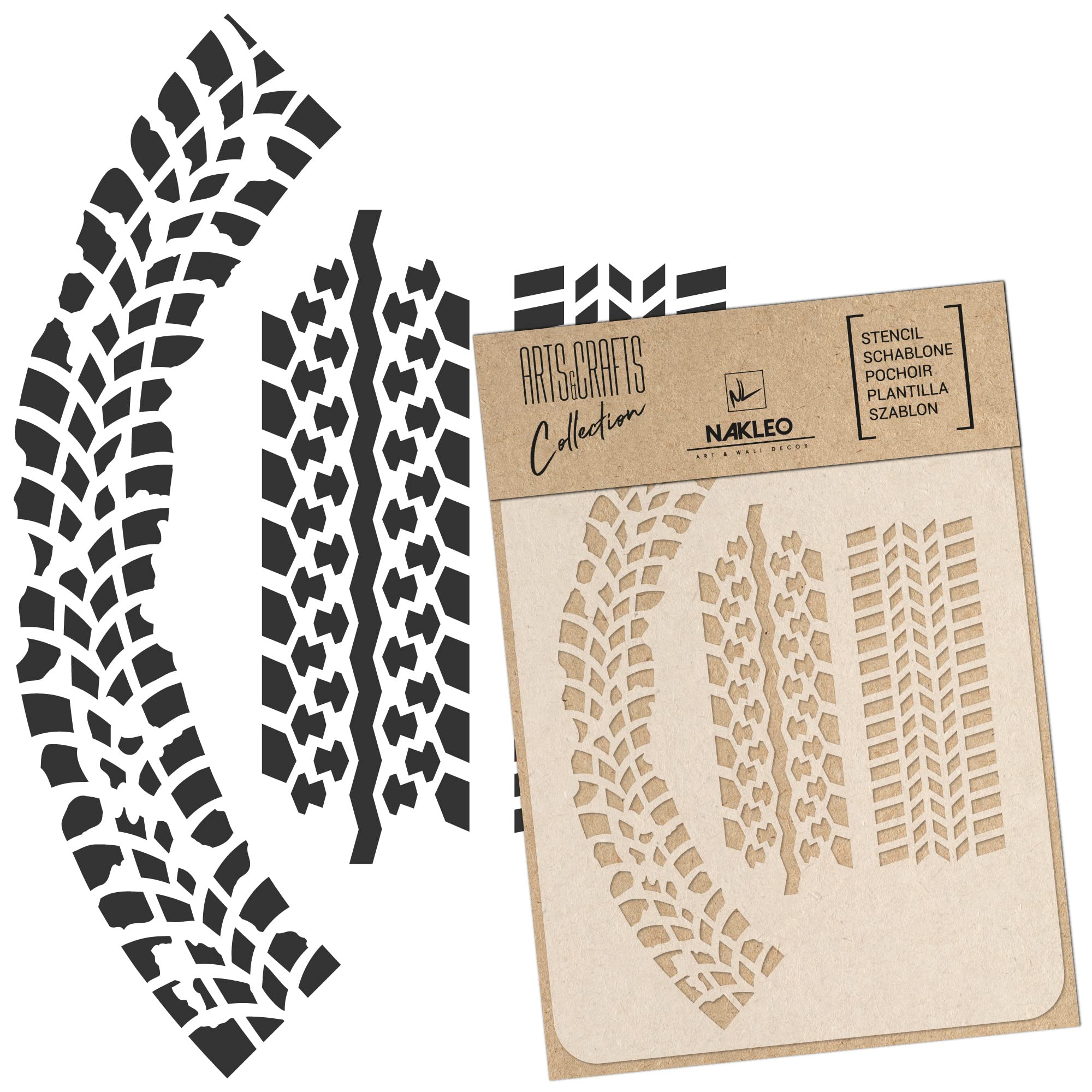 NAKLEO Painting Stencil for Crafts A3 30x42cm, Car Wheel Tire Track Pattern, Reusable Plastic DIY & Scrapbooking Drawing Template, Decoupage Art Home Decor, Wall Wood Fabric Furniture