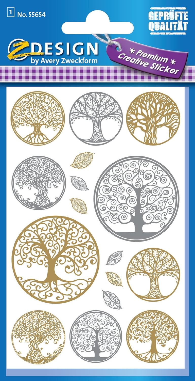 Avery 55654 Zweckform Foil Stickers Tree of Life 16 Stickers Silver and Gold (Decorative Stickers, Stickers, Self-Adhesive - Image 3