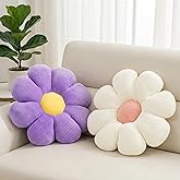 2 Pcs Purple White Flower Decorative Throw Pillows for Bed Couch Chair Sofa, 15.35" Cute Aesthetic Flower Daisy Shaped Throw 