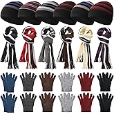 Shyyween Winter Gloves Hats Scarves Set Homeless Supplies Bulk Knit Striped Beanie Soft Scarf Winter Gift for Men Women