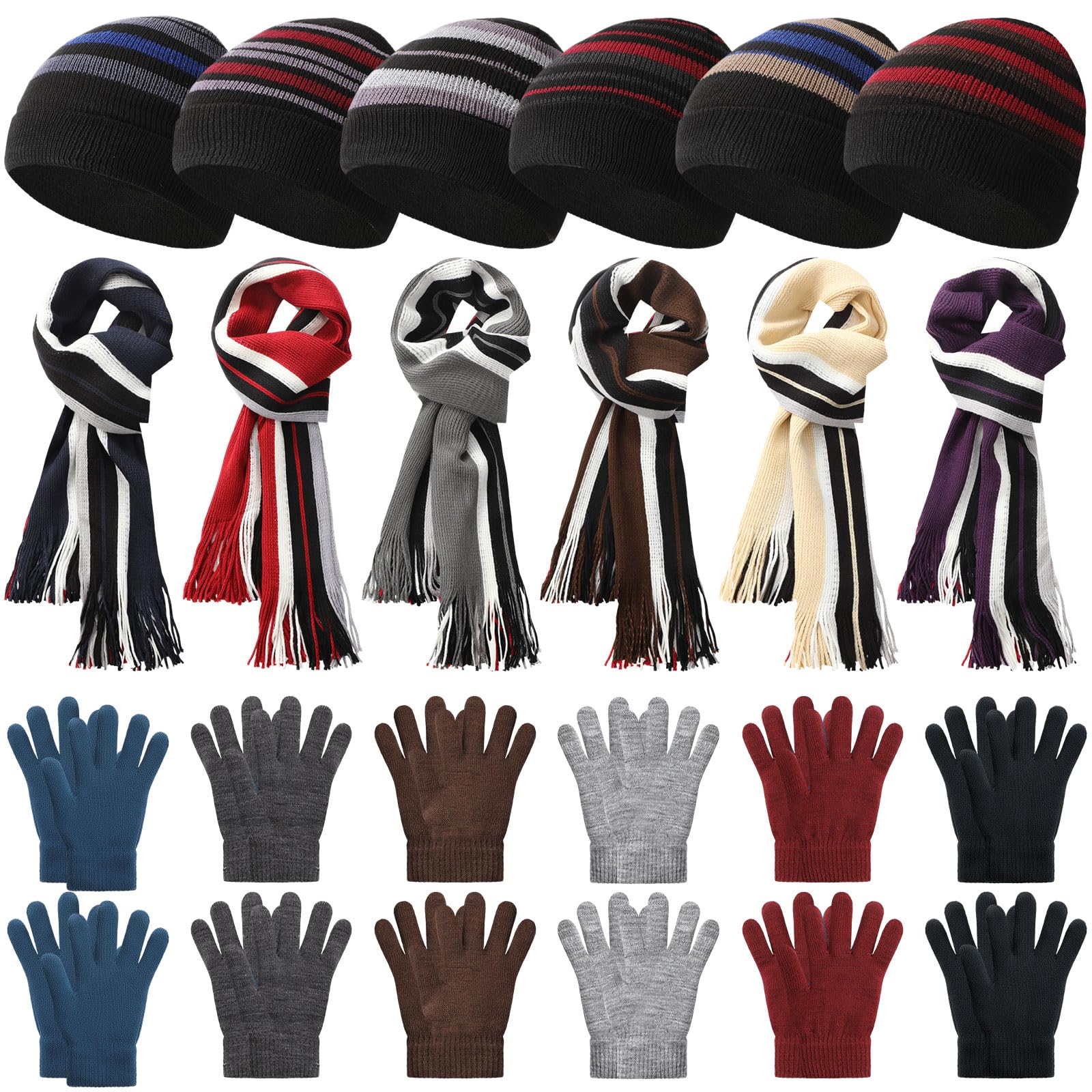 shyyween 108 pcs winter gloves hats scarves set homeless supplies bulk knit striped beanie soft scar