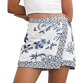 Talakeno Womens Floral Wrap Short Skirt Summer Beach Mini Skirt Casual Knot Side High Waist A Line Vacation Outfits Skorts