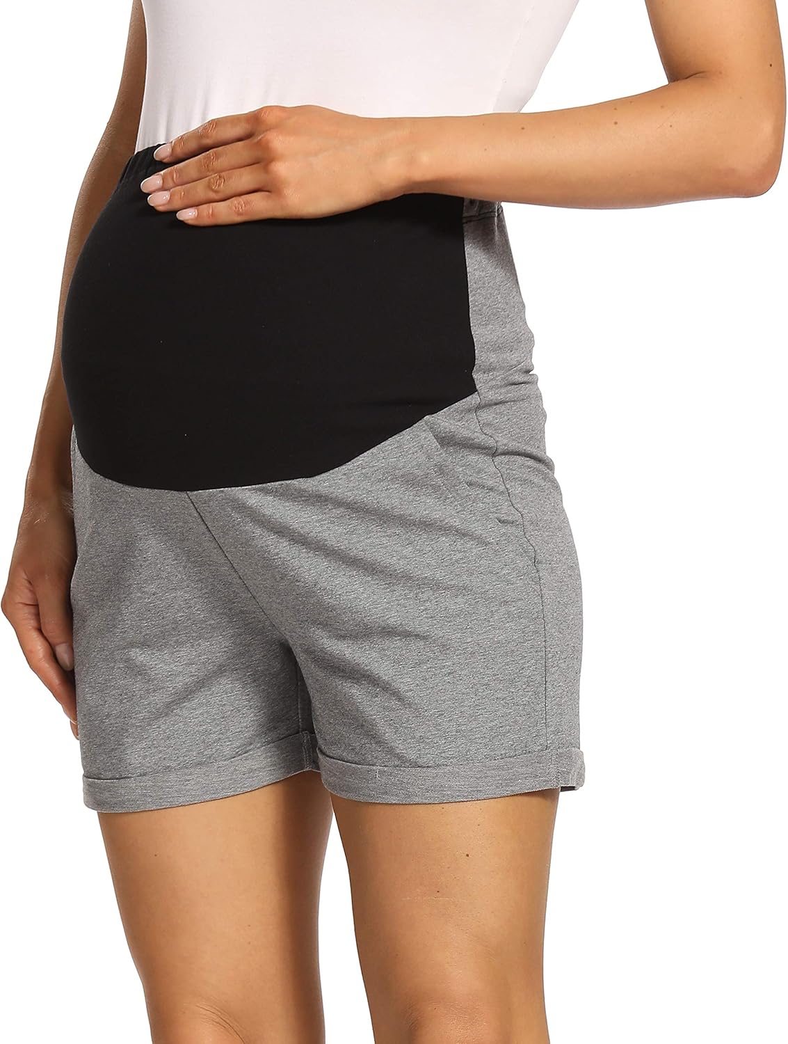 Foucome Women's Maternity Shorts Full Panel Workout Lounge Shorts Pregnancy Short Pants with Pockets: Clothing