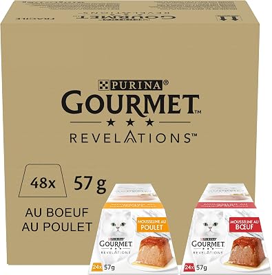 Gourmet PURINA Gourmet Revelations Mousse, Comida para Gatos húmeda en Salsa, Pollo y Ternera, 48 Unidades (48 x 57 g)