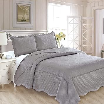 Fancy Collection 3 Teiliges Luxus Tagesdecken Set Mit Pragung Veronica King California King Grau Amazon De Kuche Haushalt