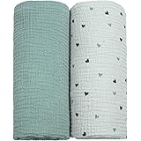 Lulu moon Muslin Swaddle Blanket Baby Receiving Blankets Neutral, 2 Pack, Sage