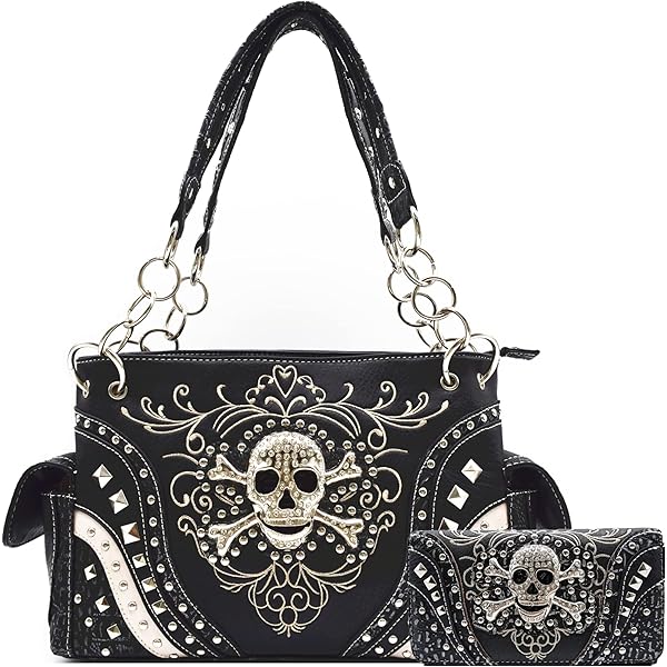 Buy Women Skull Handbag Tote Purse Large Capacity Gothic Shoulder Bag with  Strap Studded Doctor Handbag, Black at