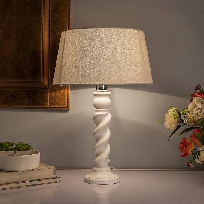 Homesake Classic Twister Table Lamp White with Khadi Shade