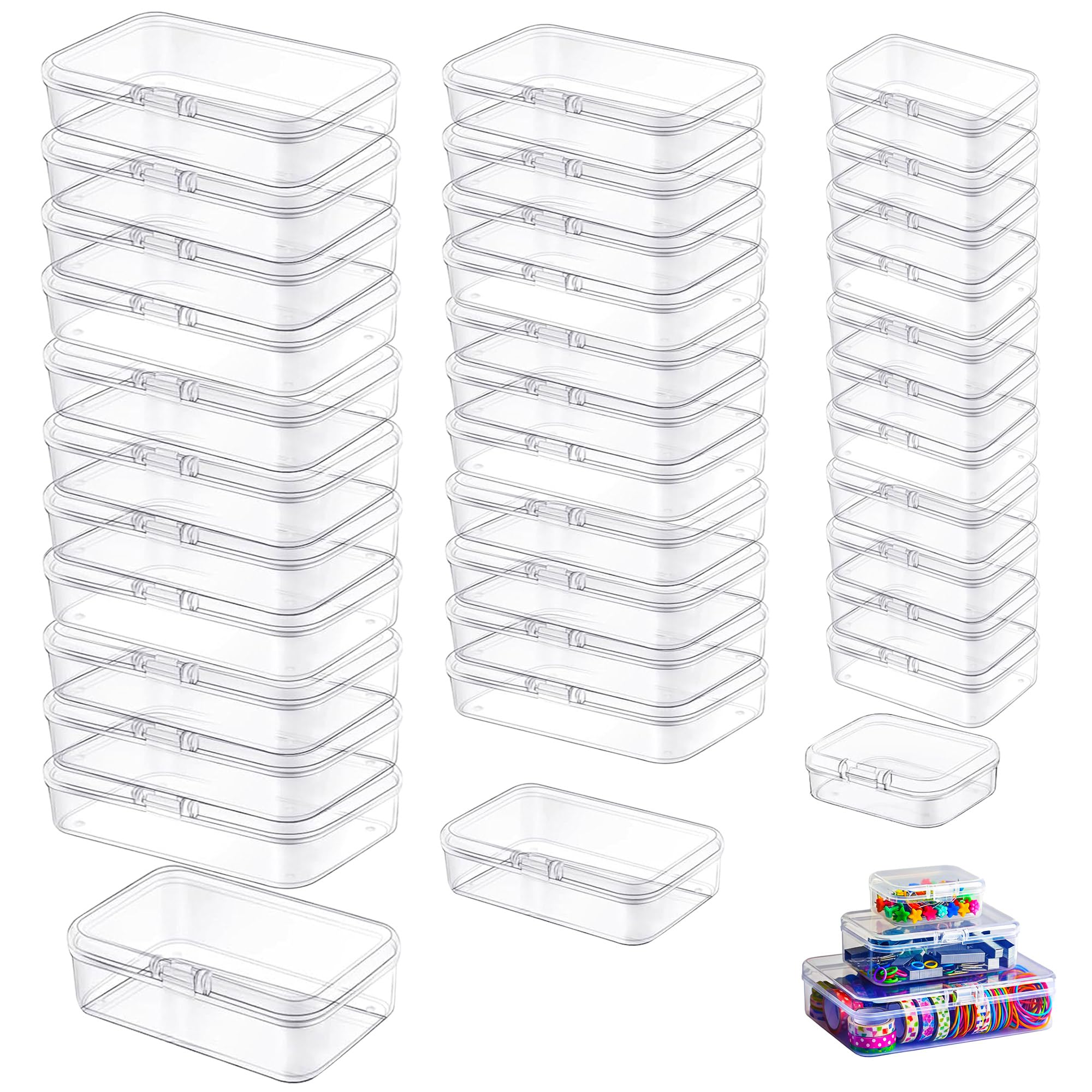 LJY 36 Pieces Mixed Sizes Rectangular Empty Mini Plastic Storage Containers with Lids for Small Items and Other Craft Projects (Clear)