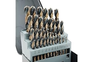 GMTOOLS 29Pcs Cobalt Drill Bit Set, 135 Degree Tip High Speed Steel with Black and Gold Finish, Stainless Steel, Plastic and 