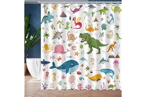 JWXCBIM Kids Bathroom Ocean Shower Curtain, Funny Cartoon Dinosaur and Undersea Whale Shower Curtain Set with 12 Hooks, Home Decor Bath Accessories for Boys Girls 72x72 Inches